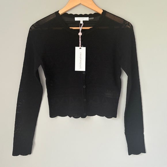 NWT Loveshackfancy Gretta Pointelle Knit Bow Cardigan Black | S - Picture 8 of 14